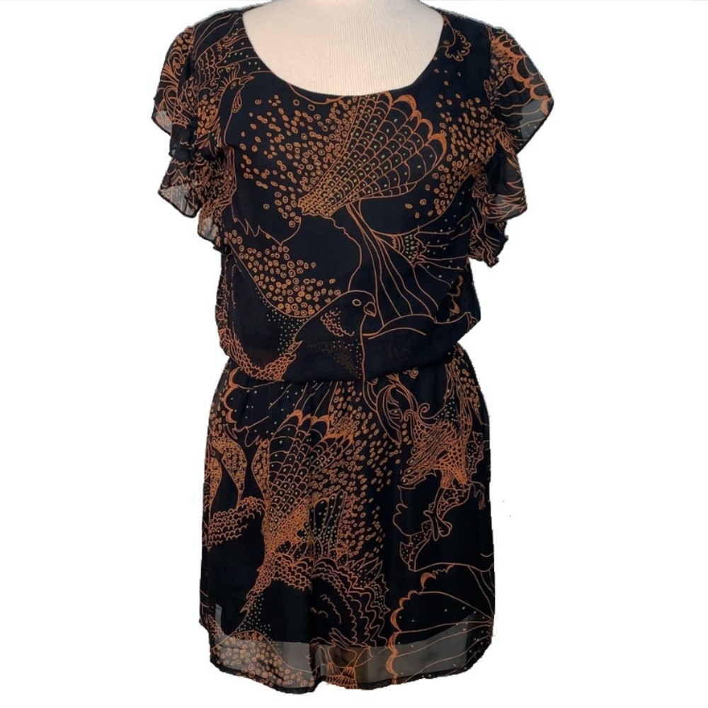 Flutter sleeve peacock dress